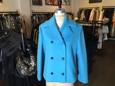 Balenciaga Blue Wool Blend Double Breasted Pea Coat Runway 2014