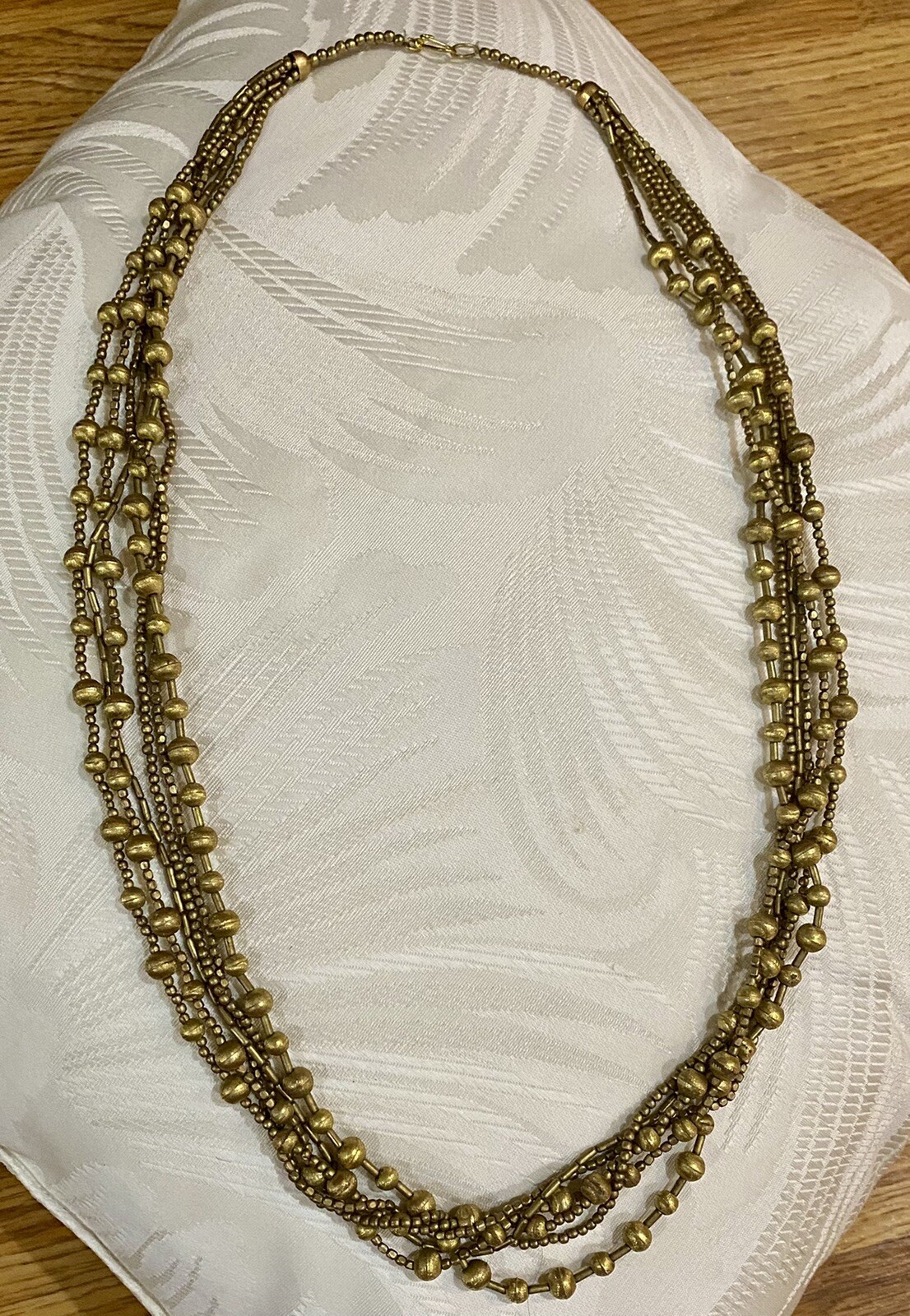 Multi 6 Strand Gold Beaded Statement Necklace 36”… - image 1