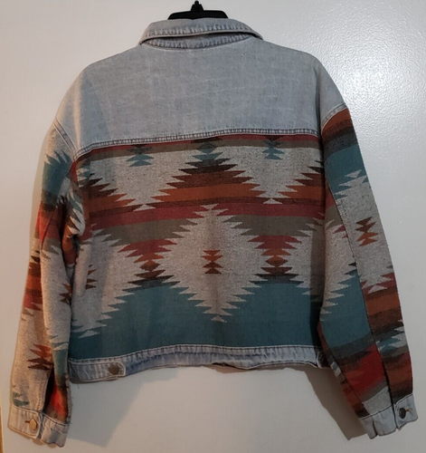 Vtg Boho Women's Denim Aztec Tribal Western Southwest Print Jacket XL - Picture 4 of 5