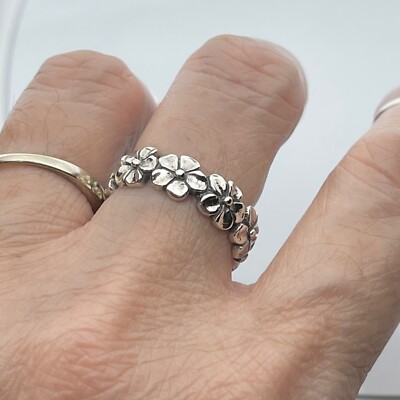 Sterling Silver Eternity Plumeria Band Ring, Hawaii Flower