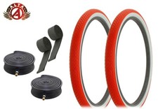 ALTA BICYCLE WIRE BEAAD CRUISER TIRES 26 x 2.125 RED/WHITE MINI BRICK 6pc SET.