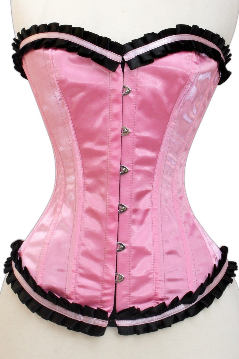 Pink Satin Real steel bones Lace up Back Full Bust Over bust