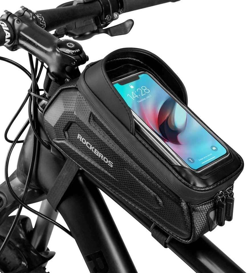 ROCKBROS Bike Frame Bag MTB Phone Bag Front Top Tube Bag Hard Shell 6.8'' - Image 2 of 4