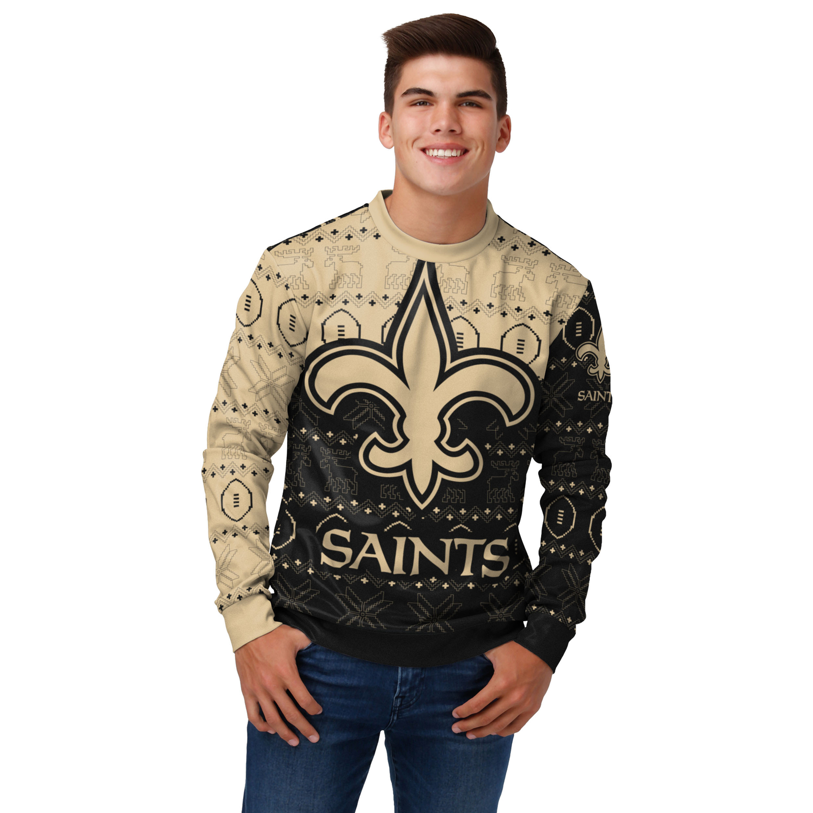 Легкий праздничный свитер с основным логотипом FOCO Mens NFL New Orleans Saints