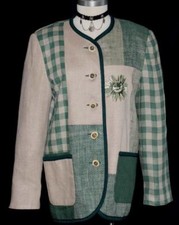 Green & Beige ~ Linen German Women Riding Hunting Summer Lined Jacket / 38 12 M