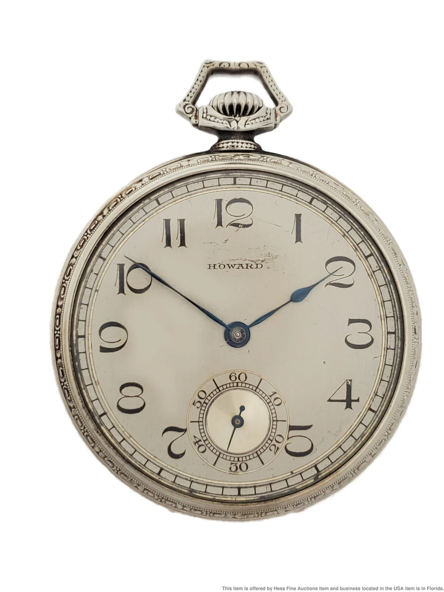 14k White Gold E Howard Art Deco 21J Mens Pocket Watch Box Papers