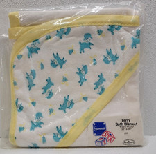 Vintage Spencers Baby Infant Terry Cloth Bath Blanket with Hood Lambs New NOS