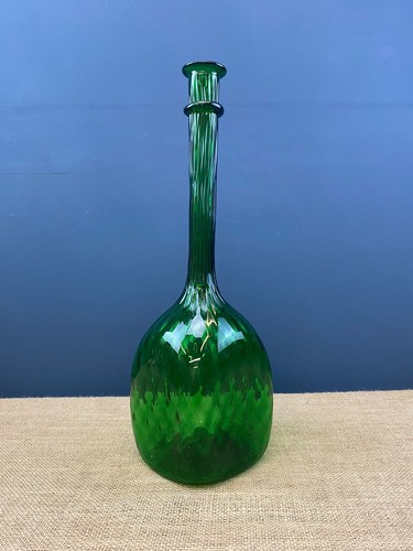 JARRÓN BOTELLA CUELLO LARGO VIDRIO VERDE EMPOLI ITALIANO MEDIADOS DE SIGLO VINTAGE - Imagen 5 de 9