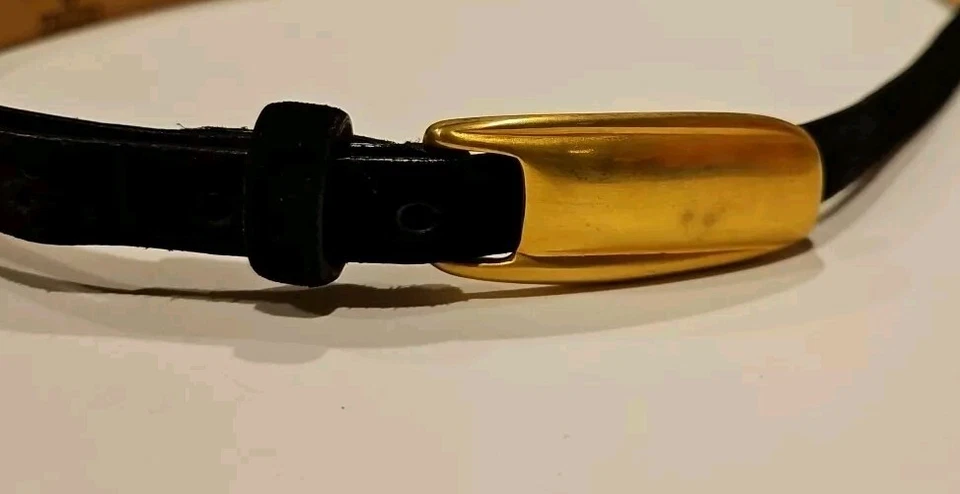 Vtg De Vecchi Black Suede Leather Belt Large w/gold buckle Italy - Image 2 of 4