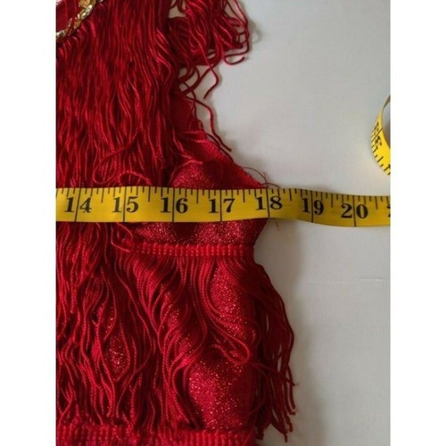 Vintage Womens Red Embellished Gold Sequin Layered Fringe Tank Top - Picture 6 of 8