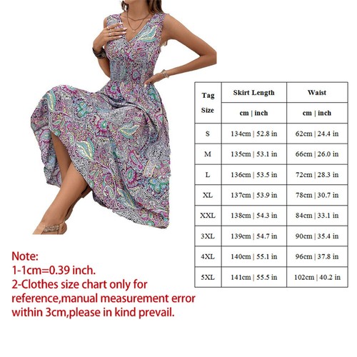 V-Ausschnitt Kleid Maxi T-Shirt Sommerkleid Damen Boho Blumen Ärmellos | - Picture 3 of 21