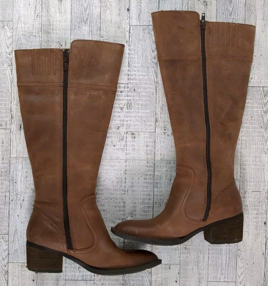 Born Fannar Wide Calf Boots Born Fannar Brown Leather Knee High