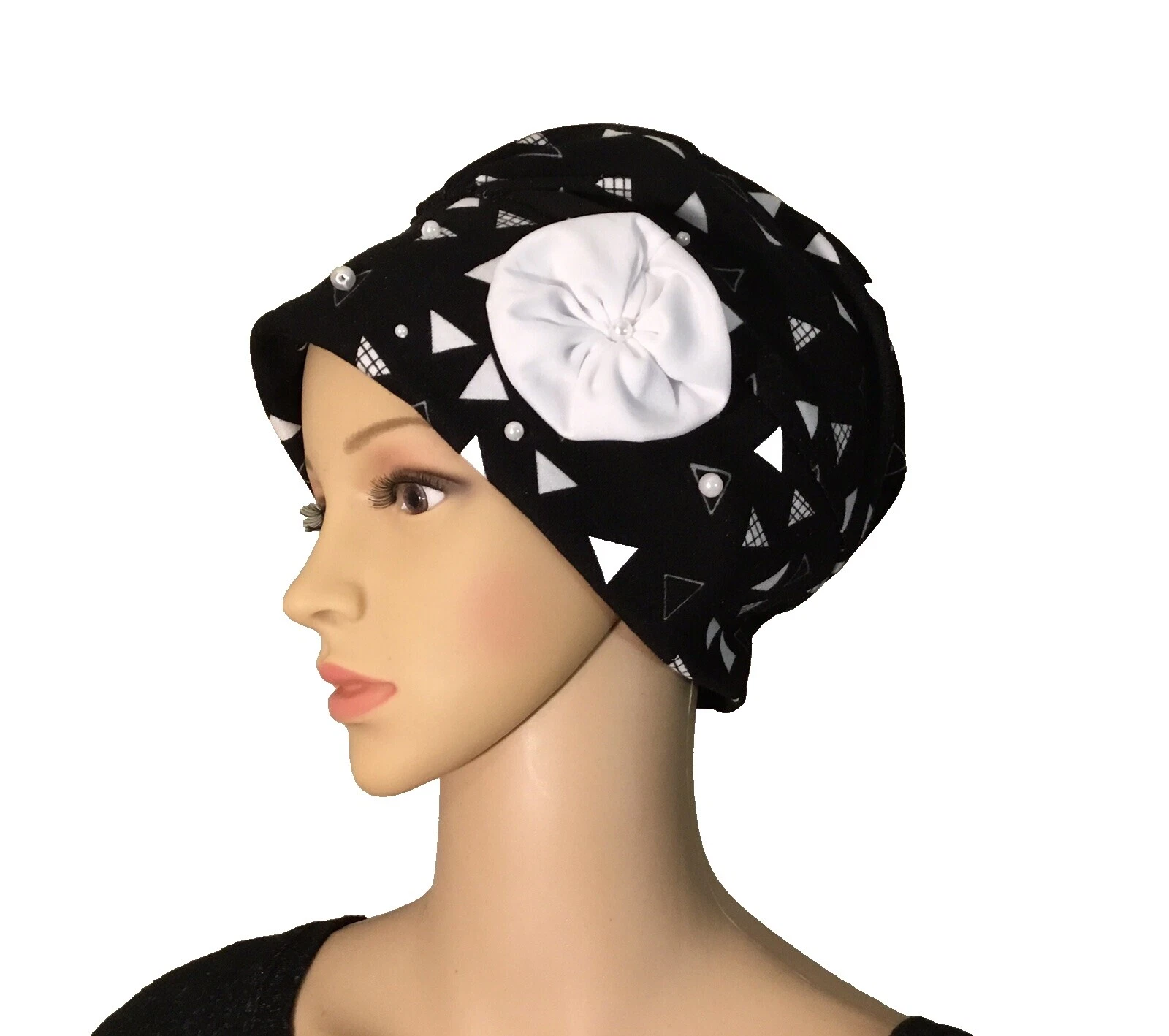 Cotton Blend Turban Black Hats for Women