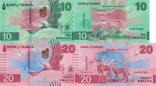 Zambia 2 PCS Set: 10 & 20 Kwacha (2024), p62, p63; B171, B172 UNC