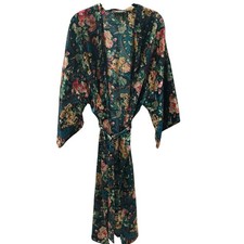 Vintage Victoria's Secret Gold Label Satin Robe Jewel Tone Floral Paisley OS