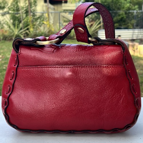 Patricia Nash Leather Shoulder Bag Micaela Baguette Rose Tooled Red - Picture 6 of 24