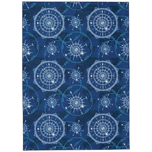 Linon Home Decor Washable Nautical Blue/Ivory 5 ft. x 7 ft. Rectangle Abstract - Picture 1 of 7