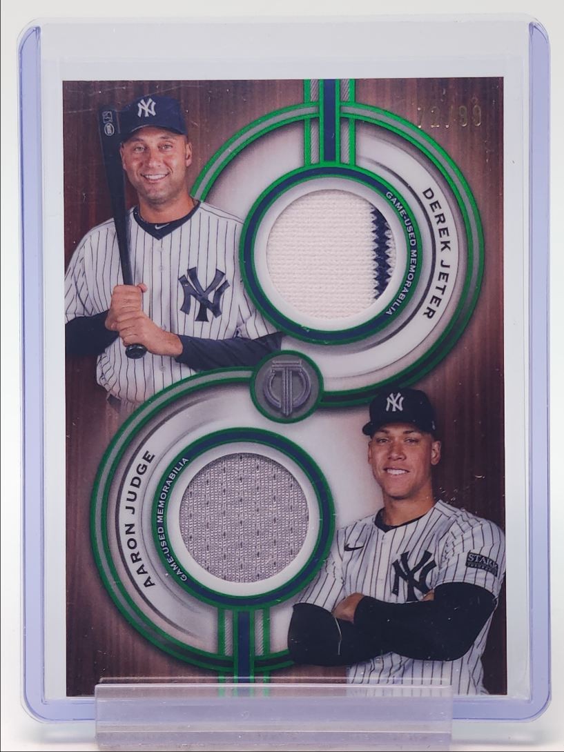 DEREK JETER AARON JUDGE 2025 TOPPS TRIBUTE DUAL USED PATCH GREEN /99 Q2723