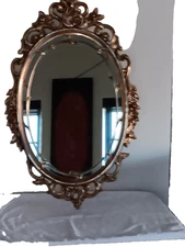 VTG 70s Gold Mirror Hollywood Regency Ornate Wall Deco 29 X 18 Oval Syroco