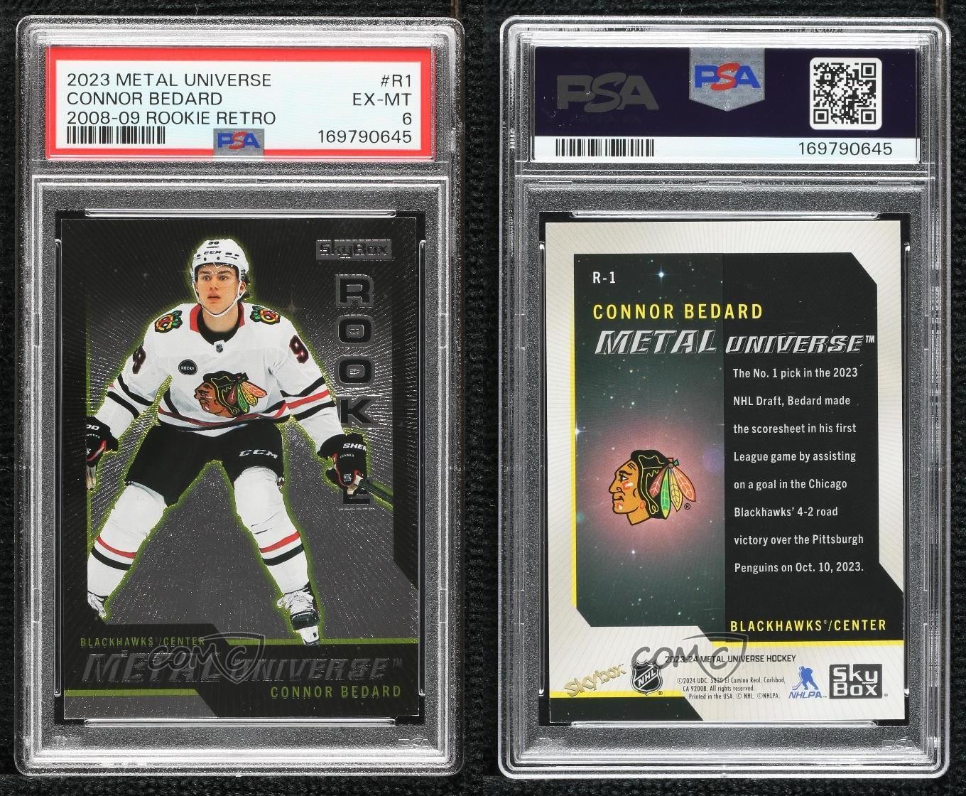 2023-24 Skybox Metal Universe 2008-09 Rookie Retros Connor Bedard #R-1 PSA 6 RC view 3