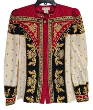 Vintage Talbots Silk Blouse Baroque Womens 6 Rococo Crest Scarf Print Shirt Top 