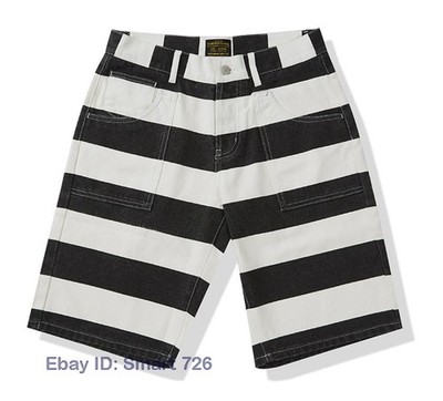 Summer Men Shorts Striped Canvas Shorts Motorcycle Prisoner Work Retro Casual