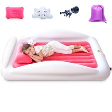 Inflatable Toddler Travel Bed Portable Kids Air Mattress Set w Safety Rail Gu...