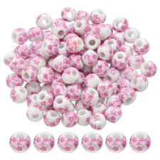 PATIKIL 100 Pcs Porcelain Beads, 8mm Printed Ceramic Beads Round Flower Beads...