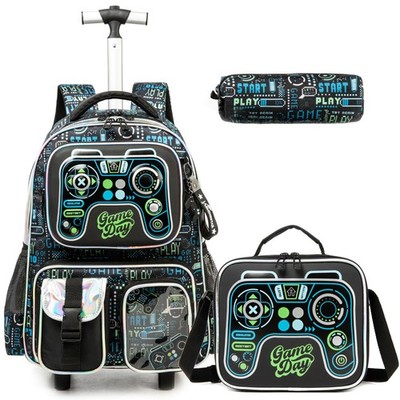 Kids Rolling Backpack for Boys Gamepad Suitcases Trolley Roller Luggage Backp...