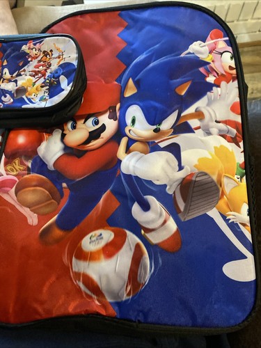 Super Mario and Sonic School Backpack 16" with Lunch And Pencils Bag