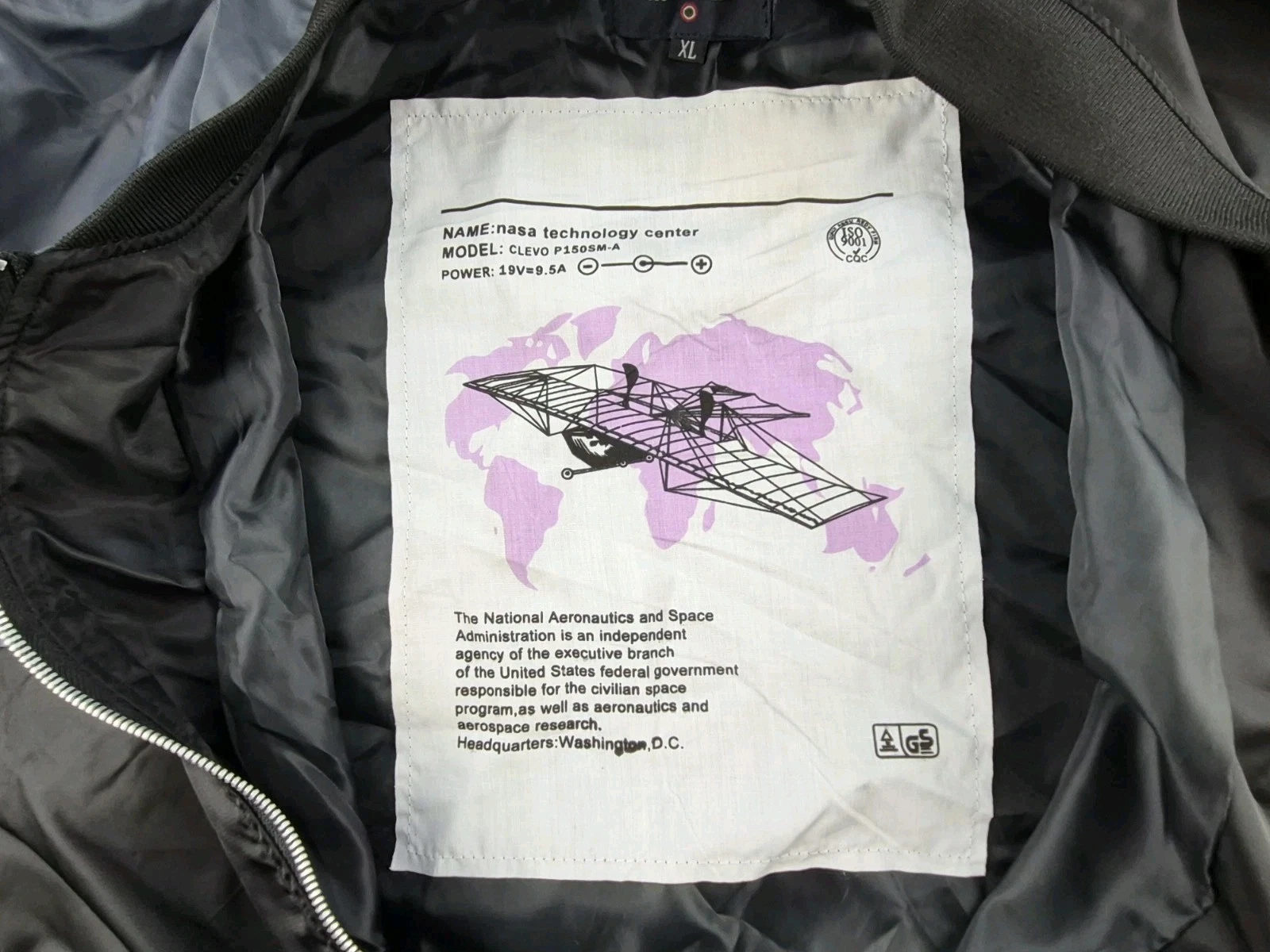 ASSTSERIES NASA Bomber Jacket Men Sz XL Black Flight Jacket Space Logo Polyester - product detail image 10
