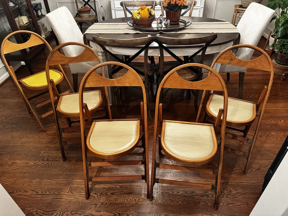 (Juego de 5) Silla Plegable Madera Curvada MCM Años 50 Asientos Extra Foto 2 de 4