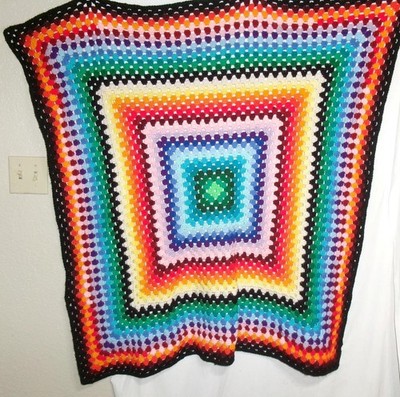 Multicolor Afghan Double Crochet Granny Concentric Square Retro Blanket 46'' x51''