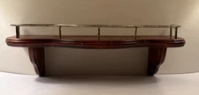 Vintage Dark Wood Shelf With Brass Rail & Plate Groove Homco Home Interiors