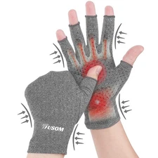 Arthritis Compression Gloves Fingerless, Pain Relief, Anti-Slip, Light Gray, M
