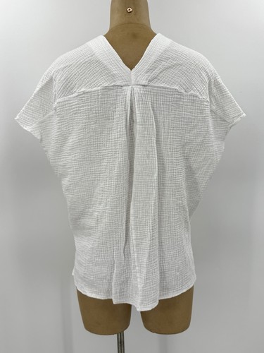 ADRIENNE Medium 10 White Gauze Gauzy Dolman Short Sleeve Beach Top Shirt Womens - Picture 6 of 12