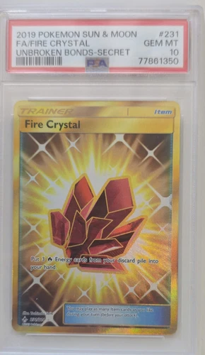 💥2019 Pokemon Sun & Moon Unbroken Bonds Fire Crystal FA Full Art 231/214 PSA 10