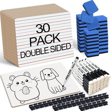 Set of 30 Dry Erase Boards Double Sided Small Whiteboards W/ Lines for Kids