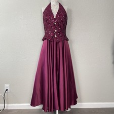 Vintage Dave Johnny Halter Prom Dress with Rhinestones Plus 13 14 90's Vampy