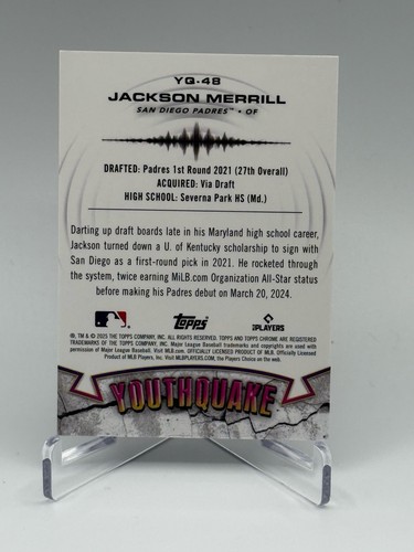 2025 Topps Chrome Jackson Merrill Youthquake Orange 13/25 San Diego Padres YQ48 - Picture 2 of 3
