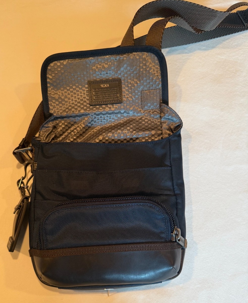 TUMI Navy BlueBrown Canvas and Leather Alpha Bravo Barstow