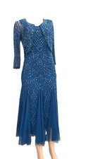 Pisarro Nights Beaded Gown with Long Sleeve Jacket Petrol Blue Sz 6 268 N/WO/T