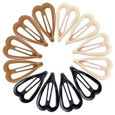 12 PCS Metal Snap Hair Clips Heart Shape Barrettes for Women Black Brown Beige
