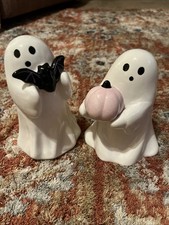 Halloween Collection Ceramic Halloween Ghost w/Bat Ghost w/pumpkin SET 2