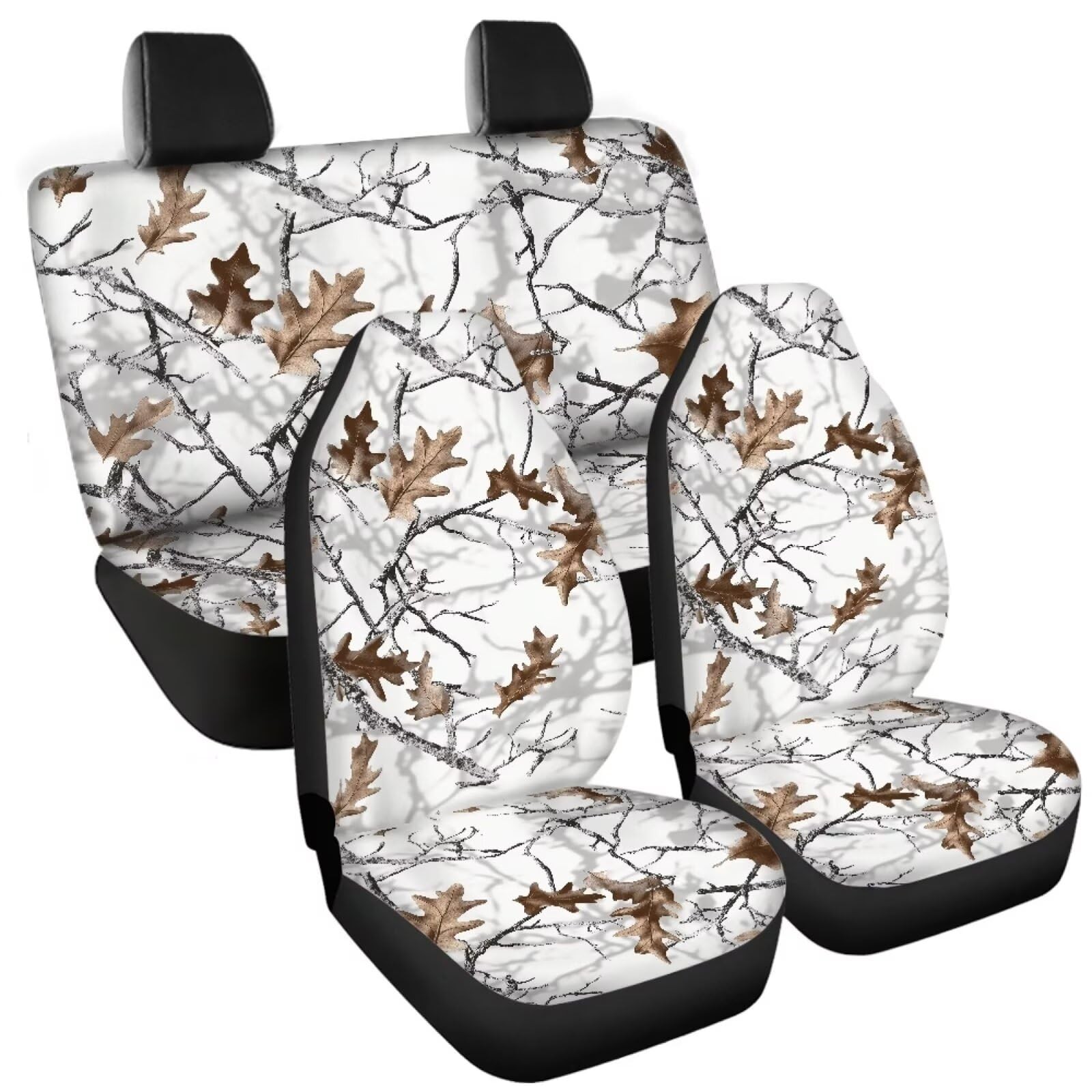 White Hunting Camo Forest Car Seat Cover Set Universal Fit Front & Rear Seat ...