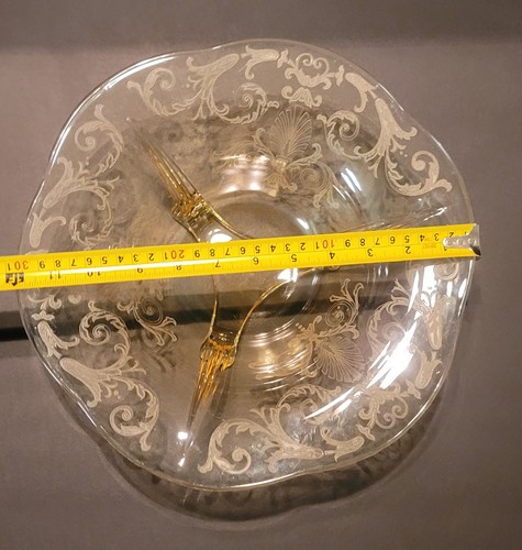 Vintage Fostoria Yellow Versailles Three Footed Bowl 12" Topaz - Picture 4 of 8