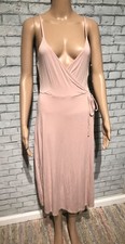 Forever21, L, Dusty Pink Deep V-Neck Sleeveless Stretch Faux Wrap Midi Dress