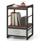 Nightstand Industrial Bedside Table with Open Storage Shelf & Fabric Drawer