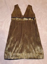 R🍯 Imperfect Women's Gold Black Cocktail Dress Size S Abito Zip