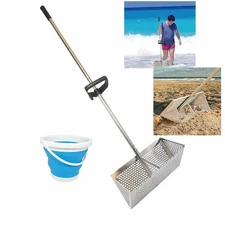 Flea Raider Sand Flea Rake 47" Handle Collapsible Bucket Durable Stainless Steel